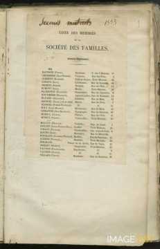 Liste des membres de la Société des familles (manuscrit Morius 86)